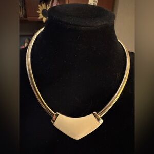 Vintage Park Lane Gold Tone Omega Choker Necklace  Ivory Enamel Accent